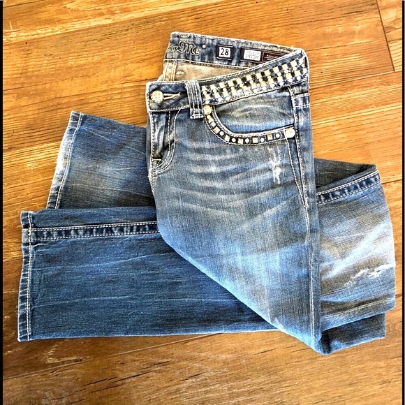 Miss Me Denim - VTG MissMe distressed wash rhinestone& stud Low rise 28/33